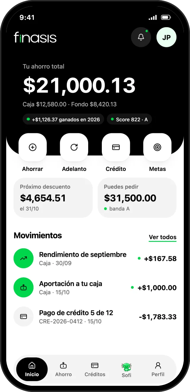 Pantalla de inicio de la app con tu ahorro total